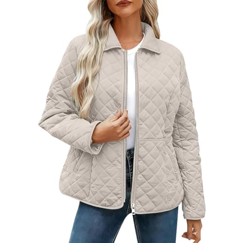 Image of Yolimok Womens Quilted Jacket Quilted Puffer Jacket Ladies Lightweight Padded Puffer Coats Lapel Collar Long Sleeve Zip up Jackets Solid Outerwearw Inter Fall Outfits Plus Size Thermal Clothing