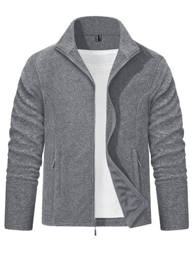 Image of EKLENTSON Mens Lightweight Fleece Jacket Full Zip Fleece Jumpers Running Hiking Fleece Sweatshirts with Zip Pocket Dark Grey,L
