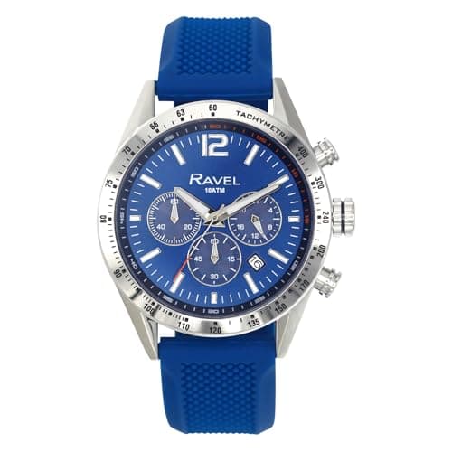 Image of Ravel Pro - Round Stainless Steel Chronograph Watch with Date - 100m Water Resistant - Analogue Quartz - RPR-005M - Blue Silicone Strap/Blue Dial