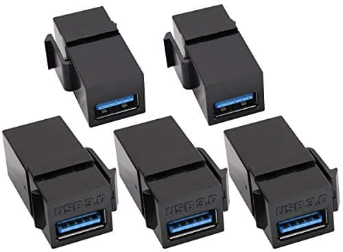 Image of AAOTOKK USB 3.0 A Keystone Adapter Female to Female USB 3.0 A Keystone Jack Insert Socket Coupler Adapter for Wall Plate Outlet Panel (Black/5 Pack)