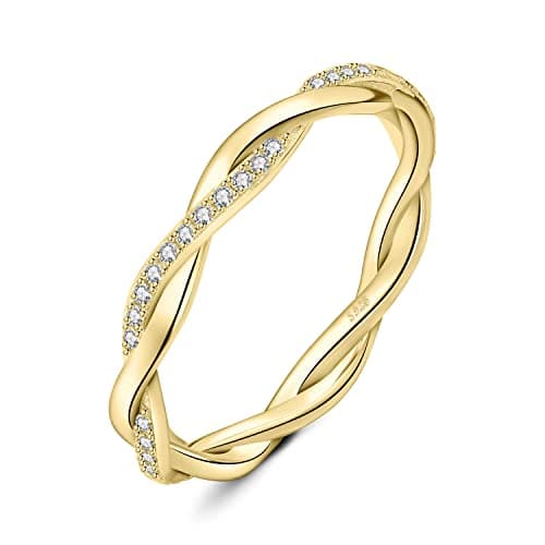 Image of JewelryPalace Love Rope Infinity Cubic Zirconia Wedding Band for Women, Twisted 14K Yellow Gold 925 Sterling Silver Promise Ring for Her, Wave Simulated Diamond Anniversary Stackable Rings N