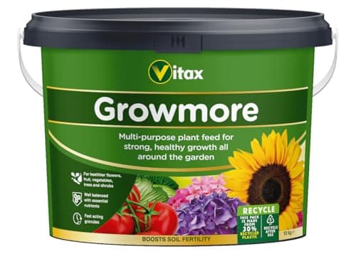 Image of Vitax Growmore, General Purpose Fertiliser, Suitable For Fruit, Veg, Flowers And Lawn, Promotes Heavy Crops, Boosts Growth All Around The Garden-10Kg