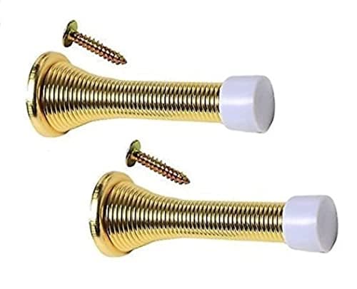 Image of Merriway BH04817 EB Brass Plated Sprung Door Stop - Pack of 2 Stops , Yellow