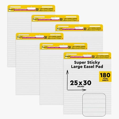 Image of Post-it Super Sticky Easel Pad, 25 x 30 Inches, 30 Sheets/Pad, 6 Pads (561WL VAD 6PK), Large White Lined Premium Self Stick Flip Chart Paper