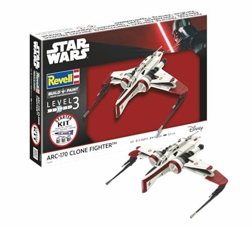 Image of Revell 73608 Starter Kit ARC-170 Fighter 1:83 Scale, Plastic Model Kit with Basic Paint Colours, Model Glue, and Paintbrush