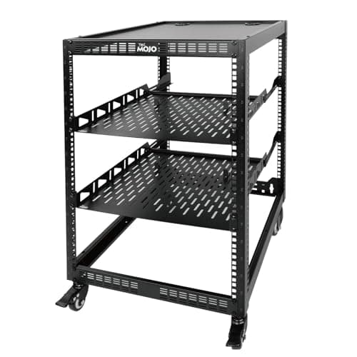 Image of Tecmojo 16U Open Frame Network Rack for Servers and AV Gear, Mobile Server Rack 4-Post with casters, with 2pcs 1U Shelf and Mounting Hardware, AV Rack for 19" Network, Server, and Audio equipments