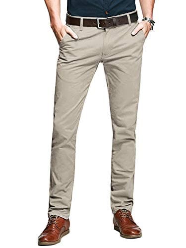 Image of Aeslech Mens Tapered Stretch Chinos Casual Smart Trousers Formal Regular Fit Work Pants 169 Beige 34
