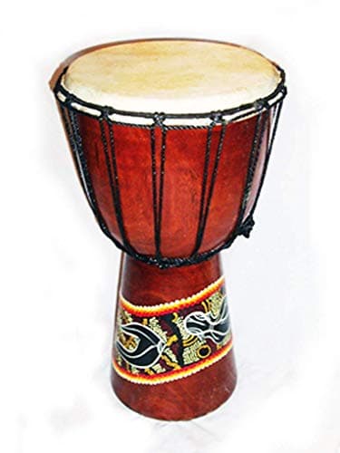 Image of Double Duck Hand Carved Djembe Bongo Drum Carved One Piece Wood Gecko Painting New 40 Cm