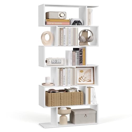 Image of VASAGLE Bookshelf, 6-Tier Bookcase, 24 x 70 x 191.6 cm, Room Divider, Cube Display Shelf, Freestanding Storage Shelf, Modern Style, for Living room, Bedroom, Office, Matte White LBC61WT