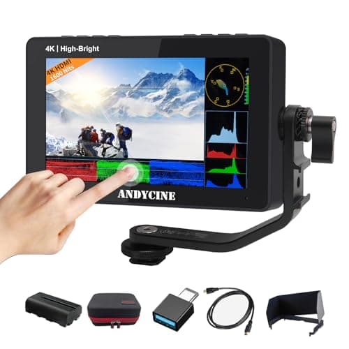 Image of ANDYCINE A6 II 5.5 inch Camera Monitor, 1600 Nit 4K 60Hz HDMI HDR Touchscreen, 1920x1080P FHD DLSR Video Field Monitor, Support Waveform 3D LUT Peaking Focus(with Battery,Carry Case)
