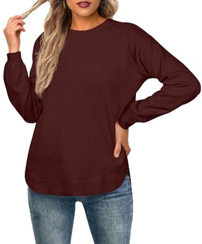 Image of Knitted Jumpers for Women Jumpers for Women UK Winter Spring Warm Long Sleeve Crew Neck (Wine Red, L)
