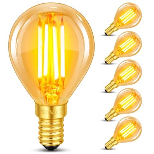 Image of Vintage Light Bulb E14 Edison Screw Bulb, 4W LED Filament Equivalent 40 Watt, Antique Style Retro Amber Glass 2200K Warm White, 400LM, AC 220V, Non-dimmable, Mini G45 Golf Ball Bulbs, 6 Packs