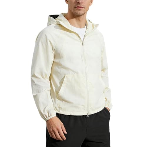 Image of Generisch Lightweight Hooded Jacket for Men Breathable Leisure Outdoor Coat with Zip Pockets, White, S
