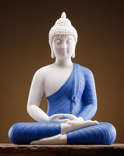 Image of Qinlang 12 inch Blue Buddha Statue for Home Decor, Ceramic Meditation Buddha Decoration for Home