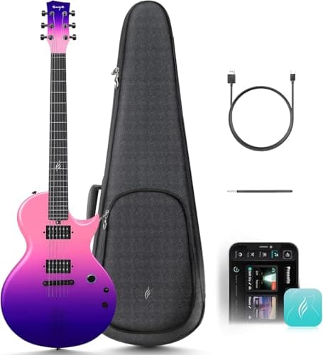 Image of Electric Guitar Nova Go Sonic Smart Electric Carbon Fiber Guitarra with 10W Wireless Speaker, Onboard Presets, Charging Cable, Adjusting Wrench, and Gig Bag, Cosmic Purple