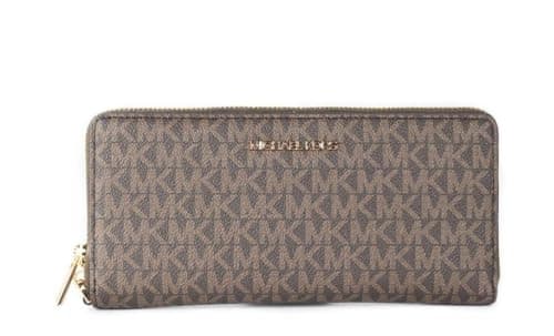 Image of Michael Kors Women Jet Set Travel Large Travel Continental Wristlet Wallet Brown