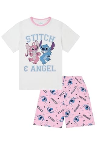 Image of Disney Girls Lilo and Stitch Short Stitch and Angel Pyjama Set (7-8 Years) White