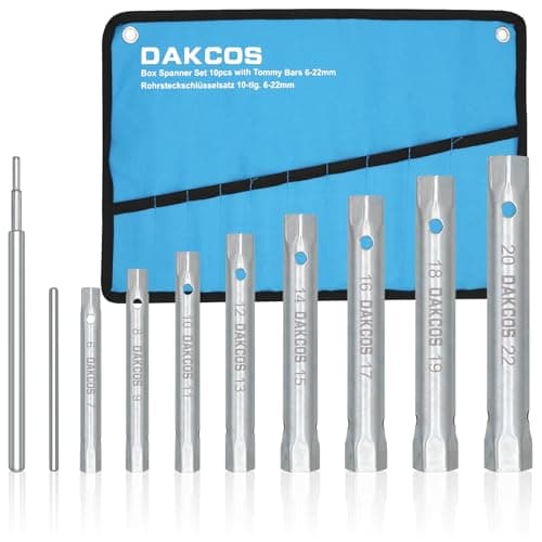 Image of DAKCOS 10PCS Box Spanner Set with Tommy Bar, Metric 6-22mm Monoblock Tap Spanner Set for Tight Space