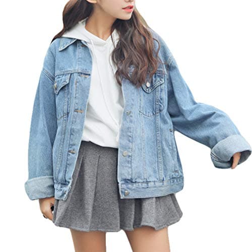 Image of Beskie Oversized Denim Jacket for Women Grils Long Sleeve Boyfriend Jean Jackets Loose Coat