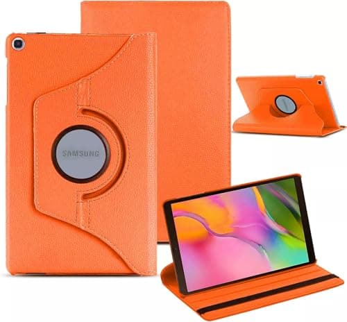 Image of World biz Case for Samsung Galaxy Tab A 10.1 Inch 2019 (SM-T510/T515/T517) PU Leather Smart 360 Rotating Flip Stand Cover, Auto Wake/Sleep Tab T515 T510 Tablet Case (Orange)