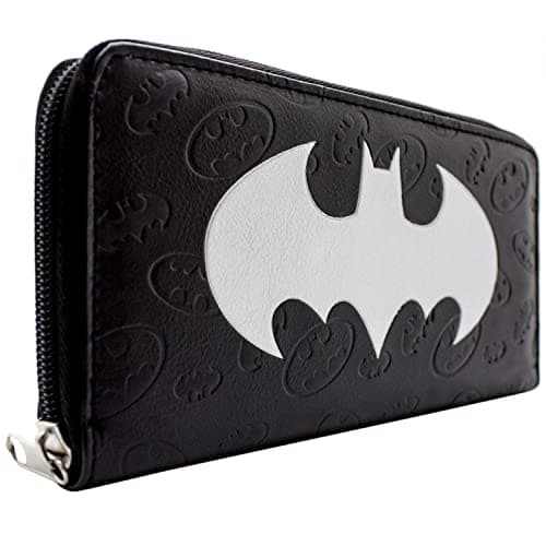 Image of Dark Knight Caped Crusader Embossed Bat Emblem Purse Clutch Coin Pocket & Card Holder, Black