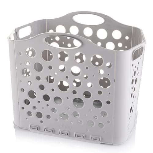 Image of Minky Flat Store Laundry Basket, Compact & Foldable, 34L Collapsible Laundry Hamper, Space-Saving Washing Basket with Handles, Fold Flat Design for Easy Storage (Grey)
