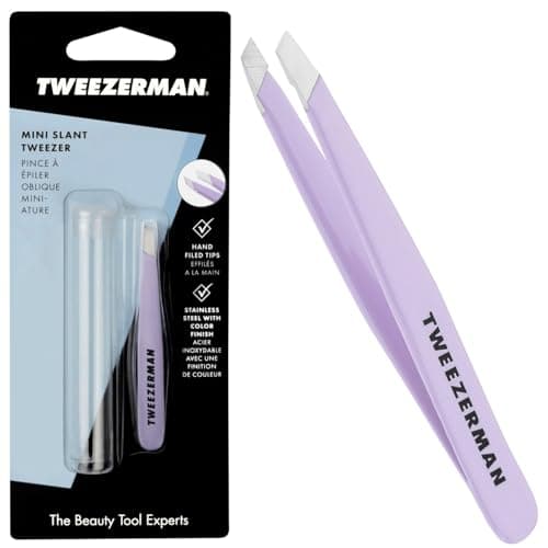 Image of Tweezerman Lavendar Mini Slant Tweezer, Professional Stainless Steel Precision Tweezers for Facial Hair and Eyebrows, with Travel Case, Amazon Exclusive (Pack of 1)