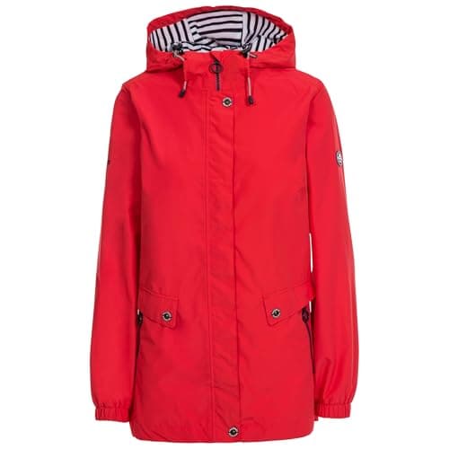 Image of Trespass Womens Waterproof Jacket Flourish C-Taffeta Lining, Striped Jersey Lined Adjustable Hood, 2 Zip Pockets, Adjustable Back Waist, Curved Hem, Elasticated Cuffs, Contrast Trims, Bust Darts