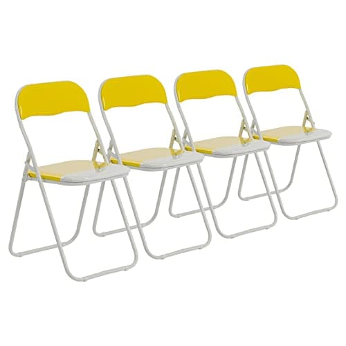 Image of Harbour Housewares Padded Folding Chairs - Yellow - Pack of 4 - Easy Store Metal Frame Foldable Desk Chair for Office, Dining, Kitchen