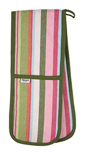 Image of Dexam Recycled Cotton Striped Double Oven Gloves - Green