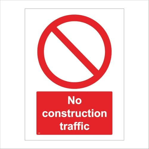 Image of CS099 No Construction Traffic SIGN entry exit road motor vehicle site building 200mm x 300mm Sticker/Sav - White Background