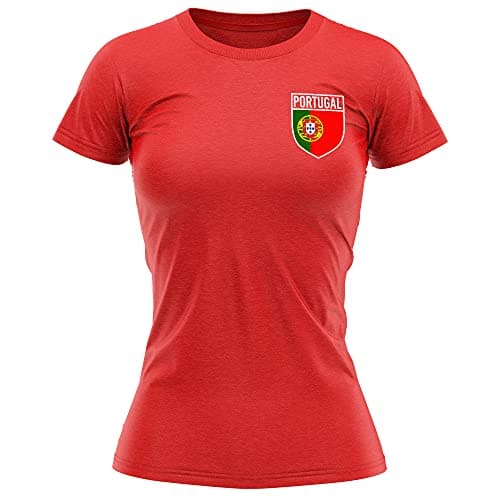 Image of Portugal Football Shirt Women - Retro Portugal Badge T Shirt - Football Country European Supporters 2024 Tee Her - Portuguese Tournament 2024 Footy Soccer Top, S, Red