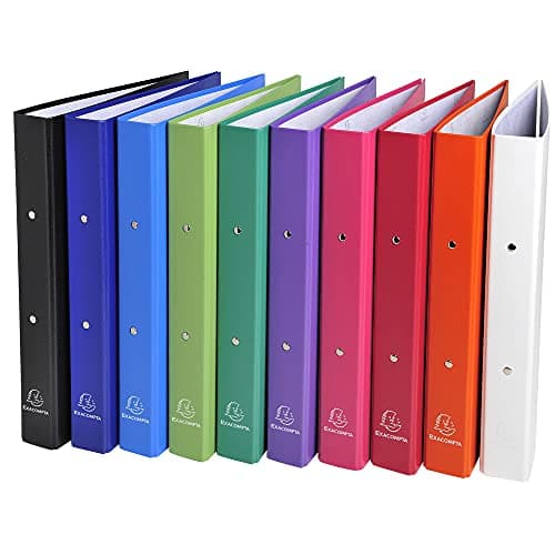 Image of Exacompta - Ref. 54330E - Box of 20 rigid PP binders - 2 round rings diam 30 mm - spine 40 mm - external dimensions 32 x 26 cm - A4 file format - 10 assorted colors