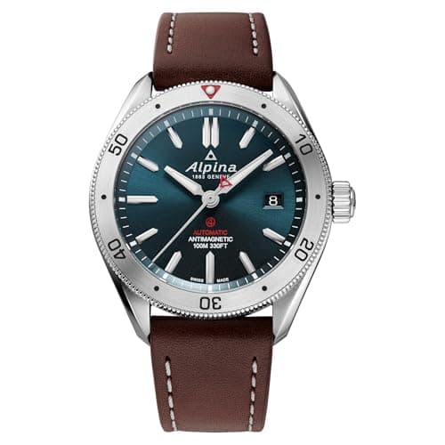 Image of Alpina Mens Alpiner Automatic Silver Stainless Steel Case and Brown Leather Strap Watch, Blue Dial Style:AL-525N4AQ6, Brown, Alpiner Automatic Silver-Tone Stainless Steel Strap
