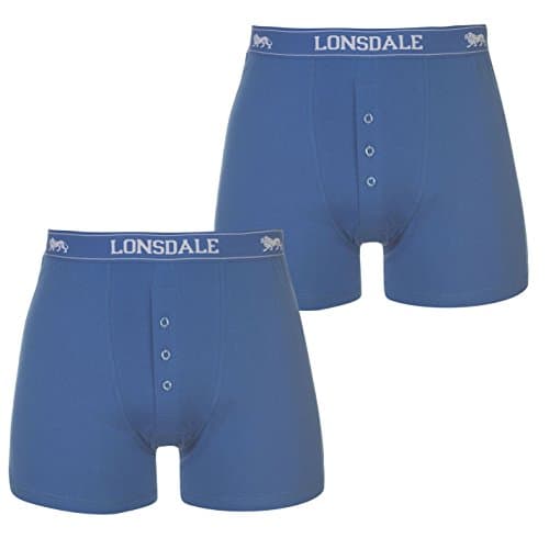 Image of Mens 2 Pack Elasticated Waistband Cotton Blend Underwear Trunks Boxers Lonsdale (XL, Blue)