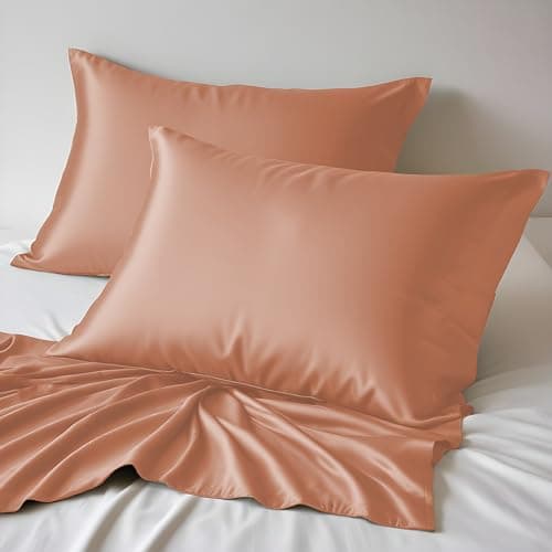 Image of LINENWALAS 100% Organic Bamboo Pillow Cases 2 Pack, Cooling Pillowcases King Size 50x90 cm with Envelope Closure, Soft Premium Bamboo Silk Pillowcases for Hair and Skin (50x90 cm, Rose Gold)