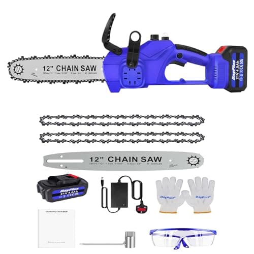 Image of Chainsaw Cordless 12 Inch, Electric Chainsaw Cordless, Electric Pruning Chain Saw with Replacement 2 Chains and Battery, Oiler System Security Lock Handheld Chainsaw for Wood Cutting Tree Trimming