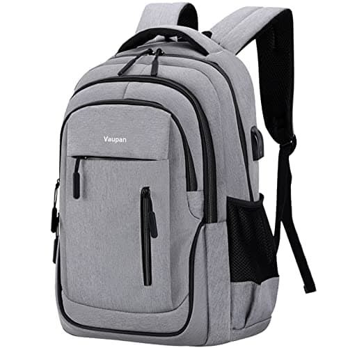 Image of Vaupan Business Travel Laptop Backpack, Water Resistant College Computer Bag Gifts with USB Charging Port for Men & Women Fits 15.6 Inch Notebook (Grey)