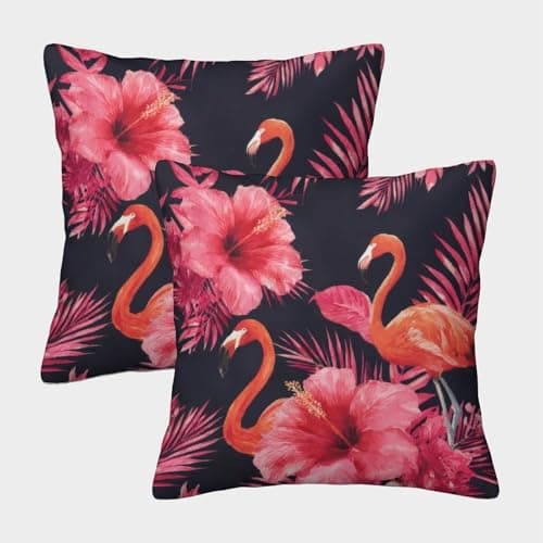 Image of FELASBUID Flamingo Tropical—vibrant Floral Pattern Pillow Covers 2 Pack Cozy Pillowcases Available All Seasons Cushion Covers with Zipper Decor Sofa for Living Room Bedroom 45x45cm
