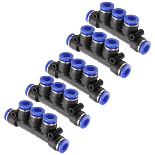 Image of sourcing map 5pcs Inline Manifold Union Fitting 12mm(15/32") OD 5 Ways Plastic Pneumatic Push to Connect Tube Fittings Push Lock Quick Release Connectors
