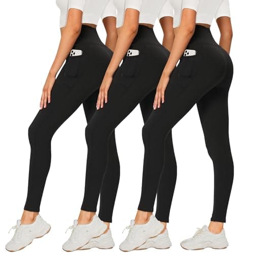 Image of DDOBB 3 Pack Leggings for Women High Waisted Black Leggings Tummy Control Stretchy Pants Trousers for Gym Fitness Yoga Running Regular&Plus Size(Black *3 with Pockets)
