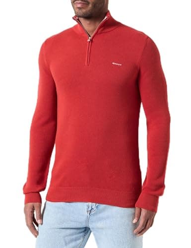 Image of GANT Cotton Pique Half Zip, Iron Red, M