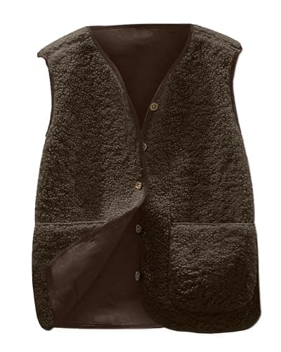 Image of CheChury Fleece Gilet for Women UK Fluffy Waistcoat Soft Thermal Gilet V-neck Button Down Jacket Fit Bodywarmer Vest with Pockets Autumn Winter,Brown,XXL