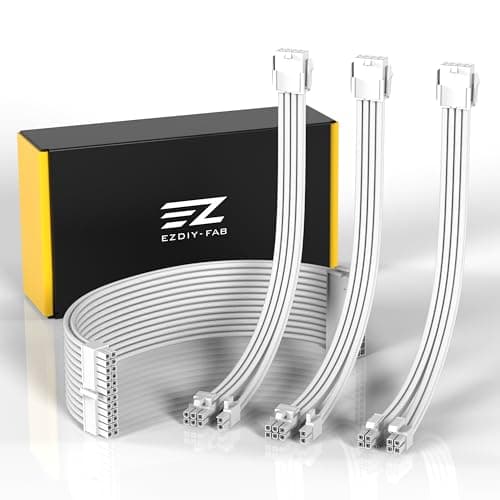 Image of EZDIY-FAB PSU Extension Cable Sleeved Custom Mod PC Power Supply Cable, Soft Nylon Braided with Comb Kit 24PIN/8PIN to 6+2Pin/ 8PIN to 4+4PIN-30CM 300MM - All White Edition