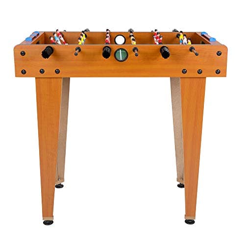 Image of Spielwerk® Mini Foosball Table | Height-Adjustable Feet | 2 Balls | Chrome Rods | Family Fusball Table Football Game | Children's Soccer Sports Kids Toys Indoors And Outdoors Brown Wood 69x37x62cm