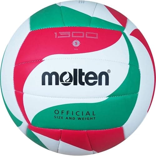 Image of Molten 1300 Volleyball | Soft TPU Training Ball | Durable Thermoplastic Polyurethane with PVC Coating with Butyl Bladder | Official Size & Weight | Multicolour Green White Red