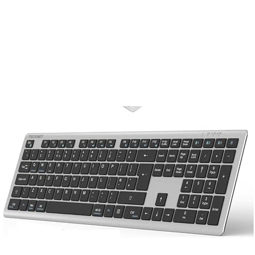 Image of TECKNET Wireless Keyboard, Rechargeable 2.4GHz USB Bluetooth Keyboard for 4 Multi Devices, Ultra Slim Full Size UK Layout Keyboards for Computer, Laptop, Tablet, Smart TV, Phone