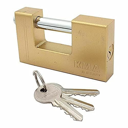 Image of Brass C Type Block Padlock - 90mm - with 3 Keys Heavy Duty Slide Bolt Shackle