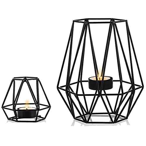 Image of NUPTIO 2 Pcs Tealight Holders - Tea Light Candle Holders Geometric Candle Holder for Dining Table Decorations Centrepiece, Black Fireplace Ornaments for Living Room, Wedding Housewarming Gifts