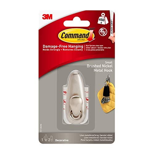 Image of Command FC11-BN Small Brushed Nickel Hooks with Strips (Pack of 2, 1 Hook and 2 Small Adhesive Strips Each)